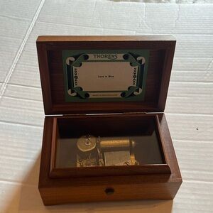VTG-THORENS-wooden music box. Tune is Love is Blue.made in Switzerland.